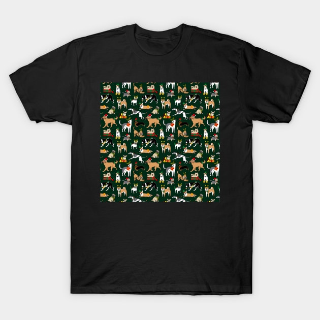Christmas Dogs Green T-Shirt by AnaAnaDesign